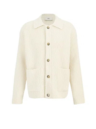 AMI ALEXANDRE MATTIUSSI WOOL AND COTTON RIBBED CARDIGAN