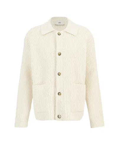 AMI ALEXANDRE MATTIUSSI WOOL AND COTTON RIBBED CARDIGAN
