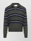 Ami Alexandre Mattiussi Ami Paris Green Polo With All-over Striped Motif And Polo-style Collar In Wool And Silk Blend Man