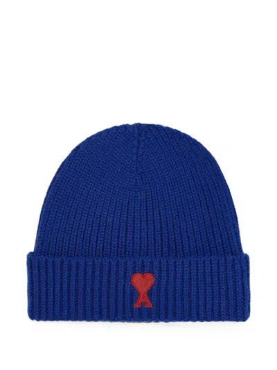 Ami Alexandre Mattiussi Kids' Wool Beanie With Ami De Coeur In Blue