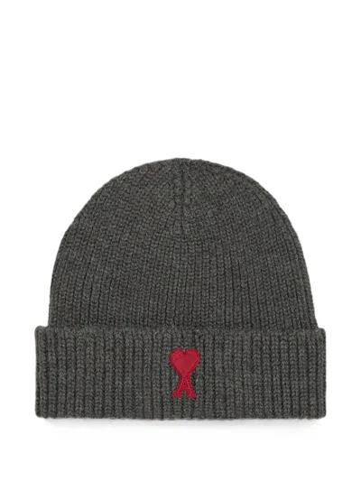 Ami Alexandre Mattiussi Kids' Wool Beanie With Ami De Coeur In Gray