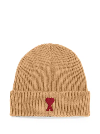 Ami Alexandre Mattiussi Kids' Wool Beanie With Ami De Coeur In Brown