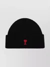 Ami Alexandre Mattiussi Wool Beanie With Ribbed Knit Design