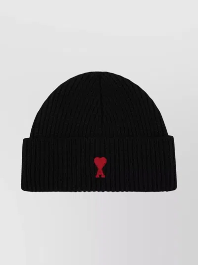 Ami Alexandre Mattiussi Wool Beanie With Ribbed Knit Design