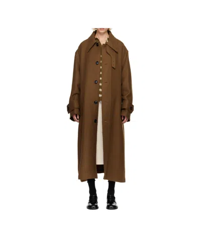 Ami Alexandre Mattiussi Wool Belt Coat In Brown