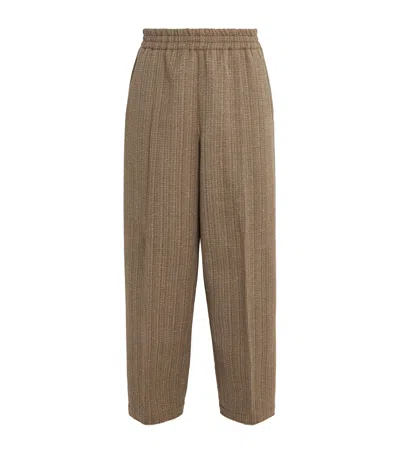 Ami Alexandre Mattiussi Wool-blend Elasticated Wide-leg Trousers In Brown