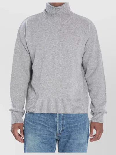 AMI ALEXANDRE MATTIUSSI WOOL BLEND HIGH-NECK SWEATER WITH RIBBED CUFFS