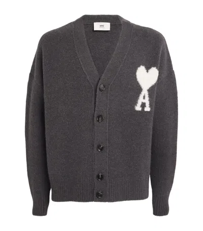 Ami Alexandre Mattiussi Wool-blend Logo Cardigan In Grey