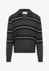 Ami Alexandre Mattiussi Ami Paris Green Polo With All-over Striped Motif And Polo-style Collar In Wool And Silk Blend Man In Multicolor
