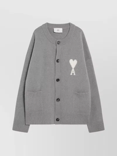 AMI ALEXANDRE MATTIUSSI WOOL CARDIGAN FEATURING FRONT POCKETS