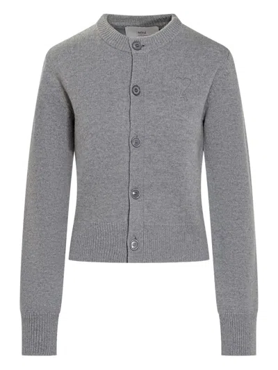 Ami Alexandre Mattiussi Wool Cardigan In Gray