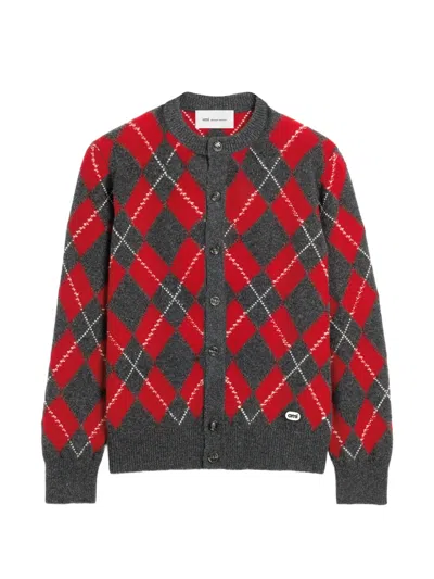 Ami Alexandre Mattiussi Wool Cardigan In Argyle In Multi