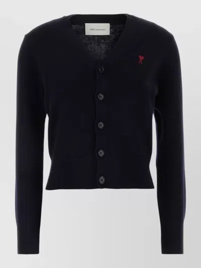 Ami Alexandre Mattiussi Wool Cardigan Long Sleeves Ribbed Hem Cuffs In Blue
