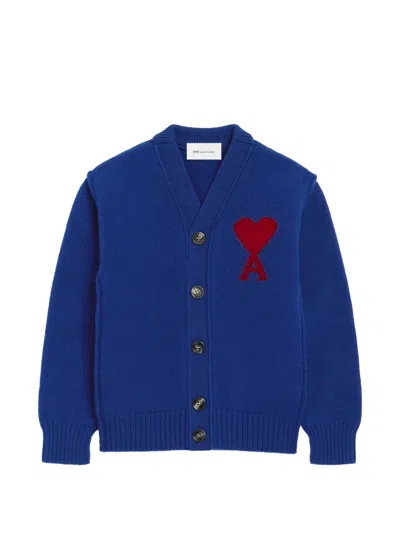Ami Alexandre Mattiussi Kids' Wool Cardigan With Ami De Coeur In Blue