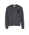 Ami Alexandre Mattiussi Wool Cardigan With Button-up Front And Heart Emblem In Gray