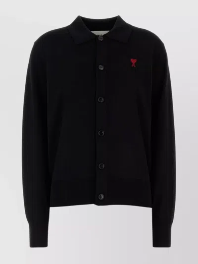 Ami Alexandre Mattiussi Wool Cardigan With Ribbed Cuffs And Hem In Black