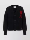 Ami Alexandre Mattiussi + Net Sustain Intarsia Merino Wool Cardigan In Black