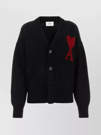 AMI ALEXANDRE MATTIUSSI WOOL CARDIGAN WITH RIBBED CUFFS AND HEM