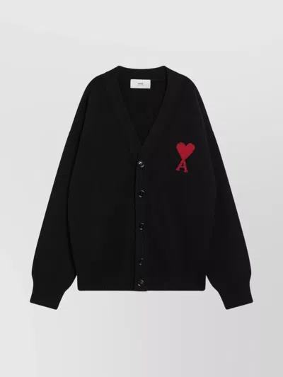 AMI ALEXANDRE MATTIUSSI WOOL CARDIGAN WITH RIBBED CUFFS AND HEM