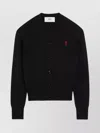 Ami Alexandre Mattiussi Wool Cardigan With Round Neck And Long Sleeves In Black
