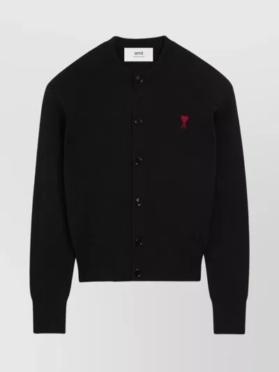 AMI ALEXANDRE MATTIUSSI WOOL CARDIGAN WITH ROUND NECK AND LONG SLEEVES