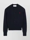 Ami Alexandre Mattiussi Wool Cardigan With Round Neck And Long Sleeves In Blue
