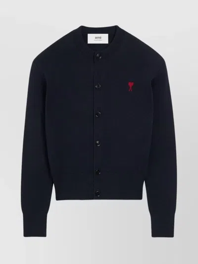 AMI ALEXANDRE MATTIUSSI WOOL CARDIGAN WITH ROUND NECK AND LONG SLEEVES