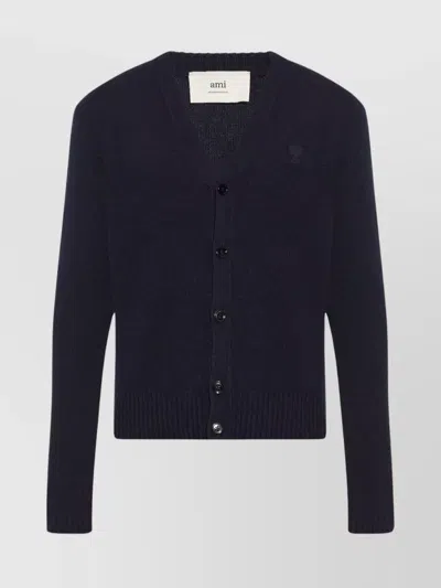 Ami Alexandre Mattiussi Wool-cashmere Blend V-neck Cardigan In Blue