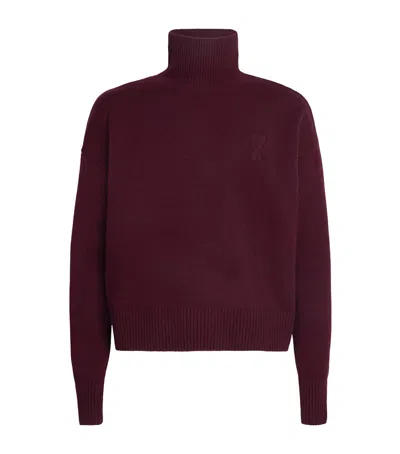 Ami Alexandre Mattiussi Wool-cashmere Funnel-neck Sweater In Animal Print