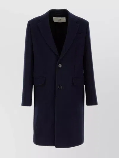 Ami Alexandre Mattiussi Wool Coat With Back Vent And Flap Pockets