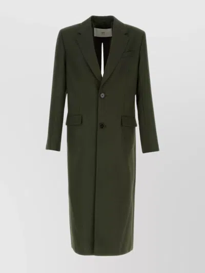 Ami Alexandre Mattiussi Wool Coat With Notch Lapel And Back Vent In Green