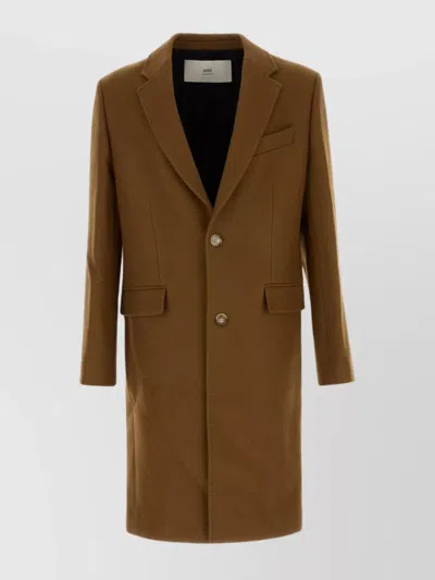 AMI ALEXANDRE MATTIUSSI WOOL COAT WITH NOTCH LAPEL AND LONG SLEEVES