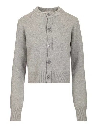 Ami Alexandre Mattiussi Wool Crewneck Sweater Knitwear White In Gray