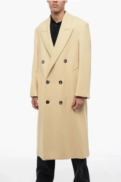 Ami Alexandre Mattiussi Wool Double-breasted Coat In Yellow