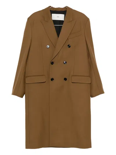Ami Alexandre Mattiussi Wool Double-breasted Coat In Brown