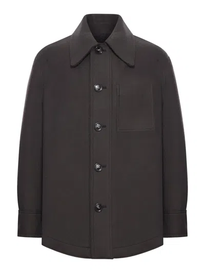 Ami Alexandre Mattiussi Wool Gabardine Overshirt In Gray