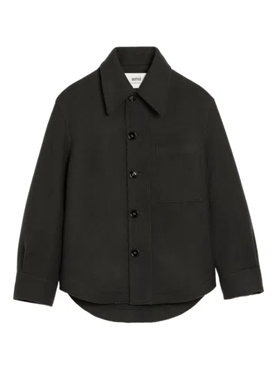 Ami Alexandre Mattiussi Wool Gabardine Overshirt In Grey