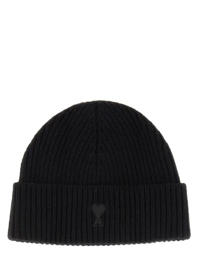 Ami Alexandre Mattiussi Wool Hat With Logo In Black