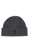 Ami Alexandre Mattiussi Wool Hat With Logo In Gray