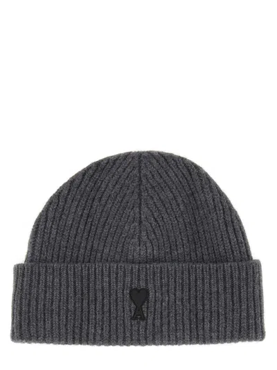 Ami Alexandre Mattiussi Wool Hat With Logo In Gray