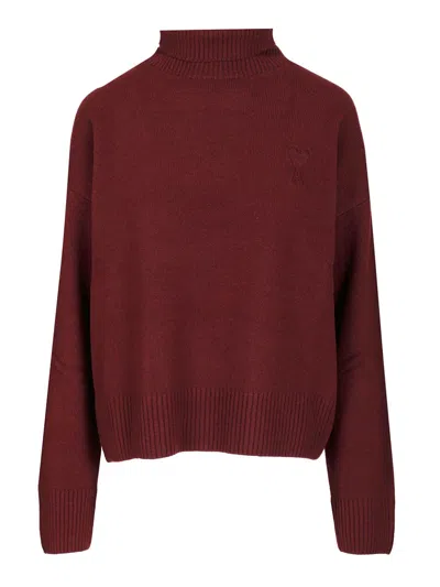 Ami Alexandre Mattiussi Wool Jumper Sweater Knitwear Black In Burgundy