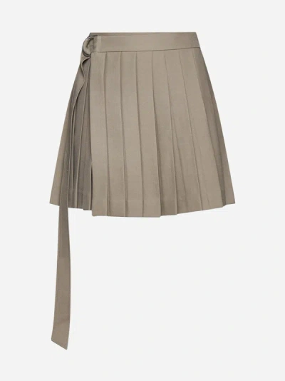 Ami Alexandre Mattiussi Pleated Virgin Wool Wrap Skirt In Taupe