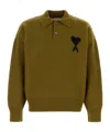 Ami Alexandre Mattiussi Heart-logo Wool Polo Sweater In Burgundy