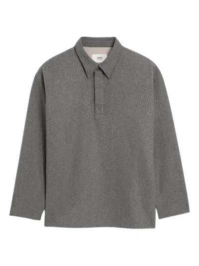 Ami Alexandre Mattiussi Wool Knitted Polo Top In Gray