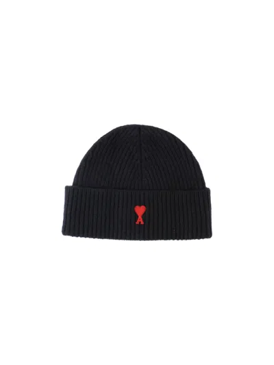 Ami Alexandre Mattiussi Wool Logo Beanie In Black