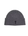 Ami Alexandre Mattiussi Ami Paris Ami Paris De Coeur Grey Wool Beanie In Gray