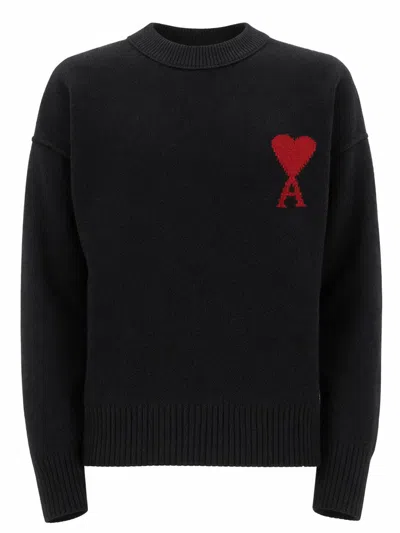 Ami Alexandre Mattiussi Wool Logo Sweater In Black