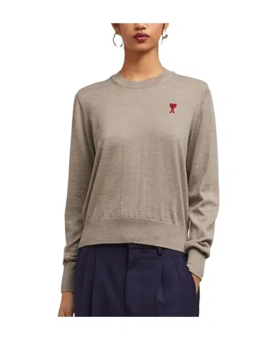 Ami Alexandre Mattiussi Wool Long-sleeved Sweater In Beige