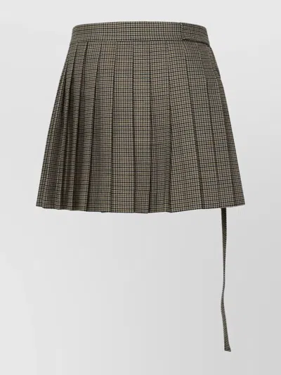 Ami Alexandre Mattiussi Wool Miniskirt With Asymmetrical Houndstooth Pleated Wrap In Gray
