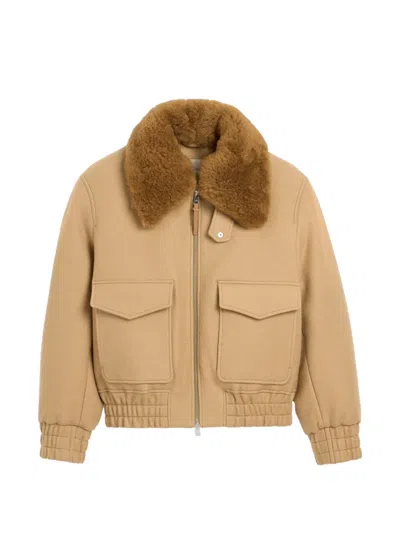 Ami Alexandre Mattiussi Puffer Jacket With Shearling Collar In Neutral
